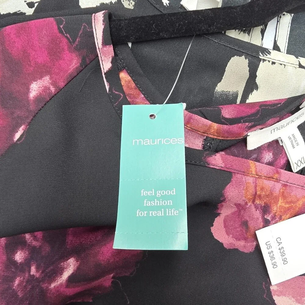 Maurices Blouse Lot 2 Womens XXL Black Floral Long Sleeve Plus Size Top Print - Picture 11 of 15
